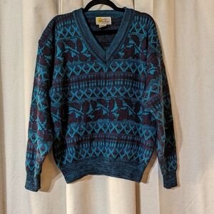 Vintage Retro Geometric Made In Korea Sweater Large Blue Purple